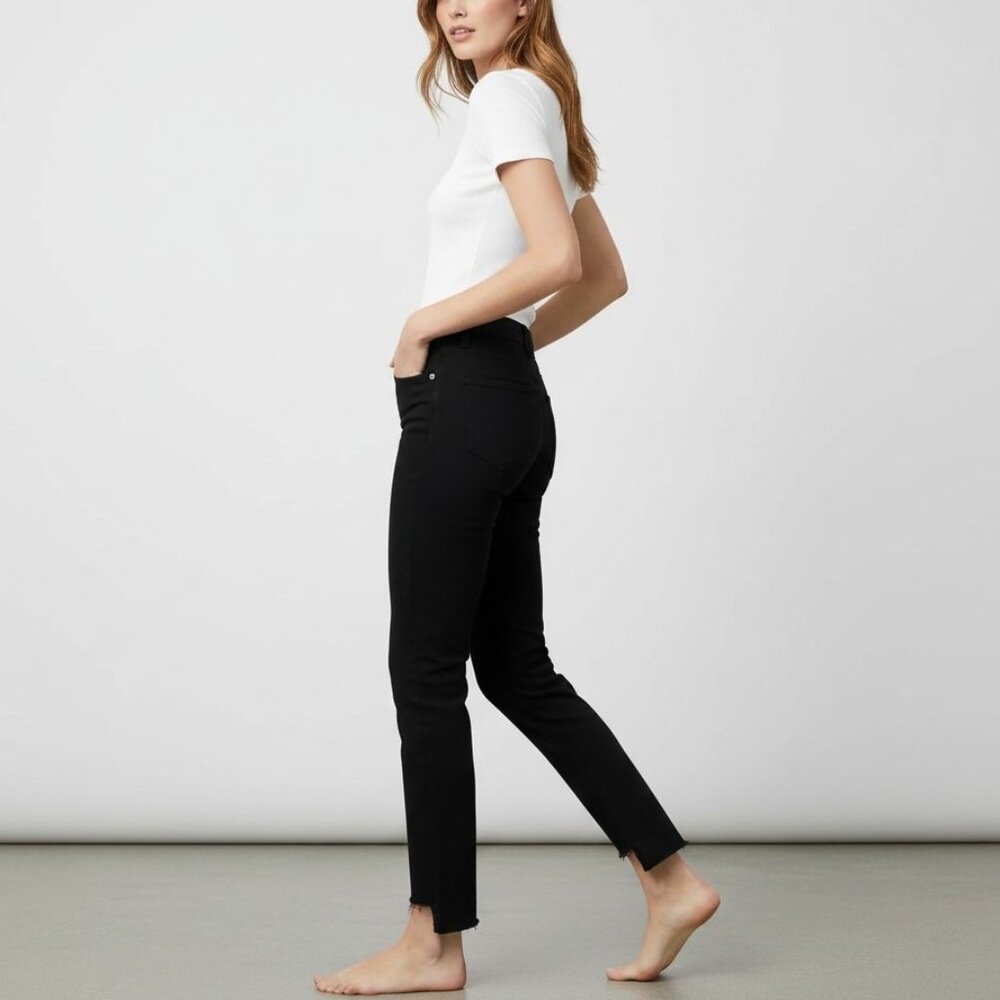 Rag & Bone Nina High-Rise Slim Cigarette Jeans Black Frayed Hem Size 24 NWT